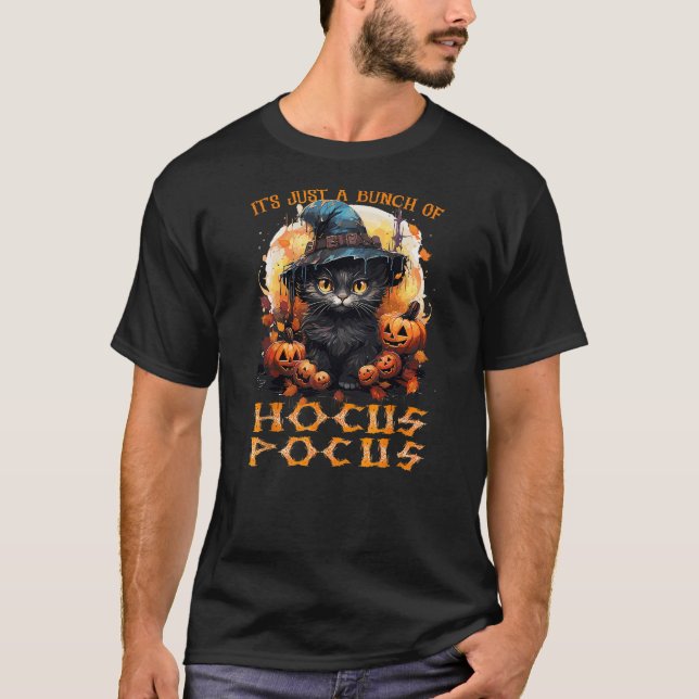 Halloween Black Cat It's Just A Bunch Of hocus Poc T Shirt (Framsida)