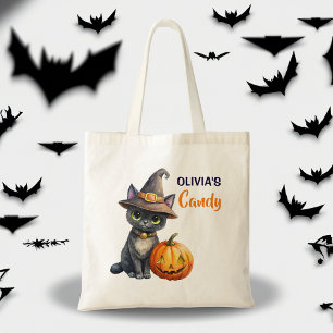 Halloween Black cat jack o lantern anpassad Tygkasse