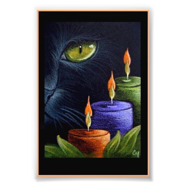 HALLOWEEN BLACK CAT MED CANDLES 4" X 6" TRYCK (Framsidan)