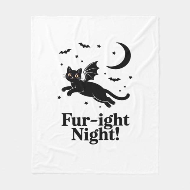 Halloween Black Cat med Fladdermus Vingar Graphic  Fleecefilt (Framsidan)