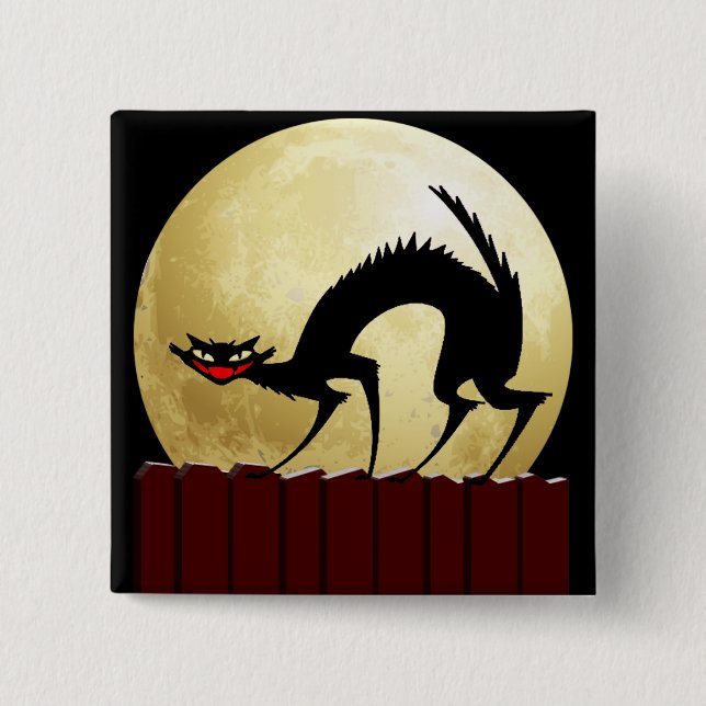 Halloween Black Cat med full måne Knapp (Framsida)