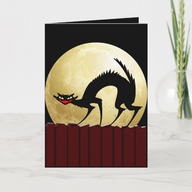 Halloween Black Cat med full måne Kort (Framsida)