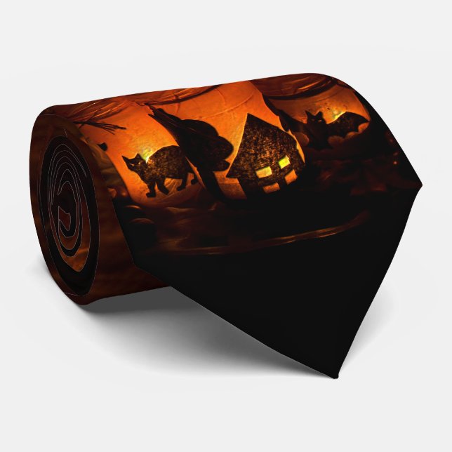 Halloween Black Cat med luminaries och Fladdermöss Slips (Rullad)