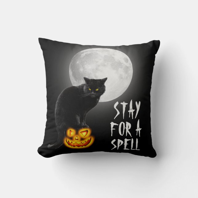 Halloween Black Cat med Måne Kudde (Framsida)