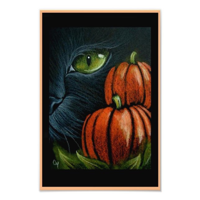 HALLOWEEN BLACK CAT MED PIMPKINS 4" X 6" UTSKRIV FOTOTRYCK (Framsidan)