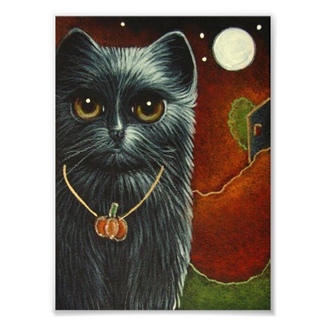 HALLOWEEN BLACK CAT MED PUMPKIN PENDANT-TRYCK FOTOTRYCK (Framsidan)