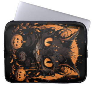 Halloween Black Cat med Pumpkins och Måne Laptop Fodral