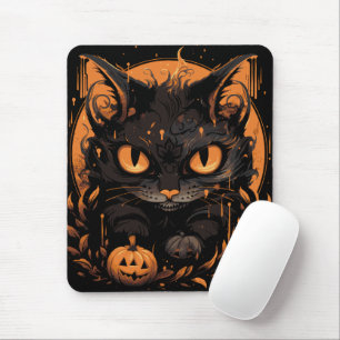 Halloween Black Cat med Pumpkins och Måne Musmatta