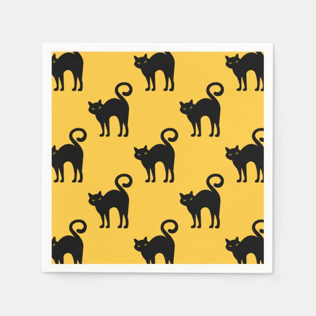 Halloween Black Cat Mönster Pappra Napkins Pappersservett (Framsidan)