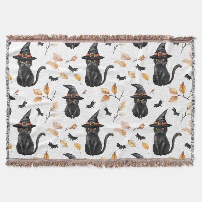 Halloween Black Cat Mönster - Witchy Cat Filt (Framsidan)