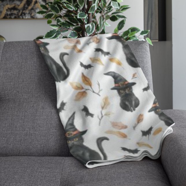 Halloween Black Cat Mönster - Witchy Cat Fleecefilt (Skapare uppladdad)