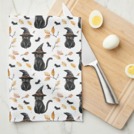 Halloween Black Cat Mönster - Witchy Cat Kökshandduk