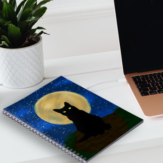 Halloween Black Cat Moonlit Silhouette Anteckningsbok