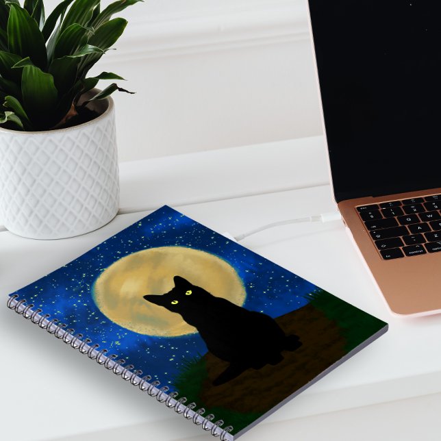 Halloween Black Cat Moonlit Silhouette Anteckningsbok (Skapare uppladdad)