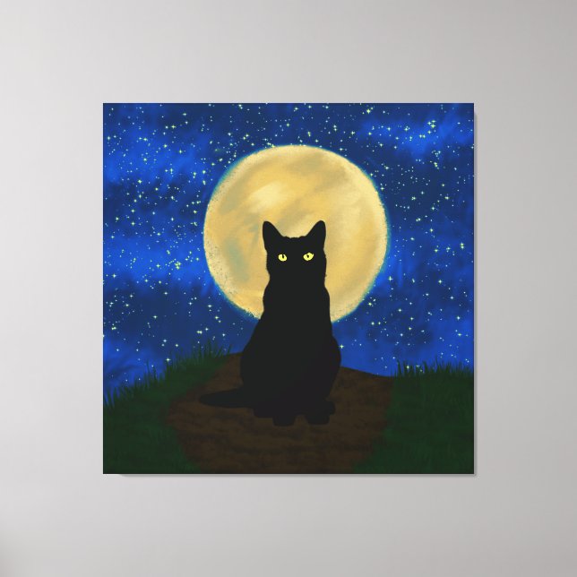 Halloween Black Cat Moonlit Silhouette Canvastryck (Framsida)