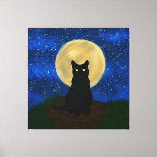 Halloween Black Cat Moonlit Silhouette Canvastryck