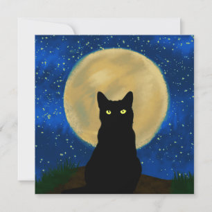 Halloween Black Cat Moonlit Silhouette Inbjudningar