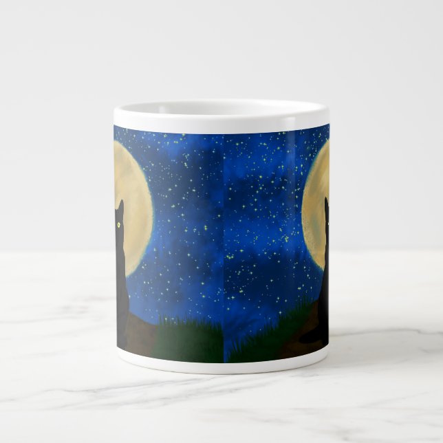 Halloween Black Cat Moonlit Silhouette Jumbo Mugg (Framsidan)