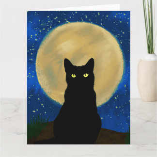 Halloween Black Cat Moonlit Silhouette Kort