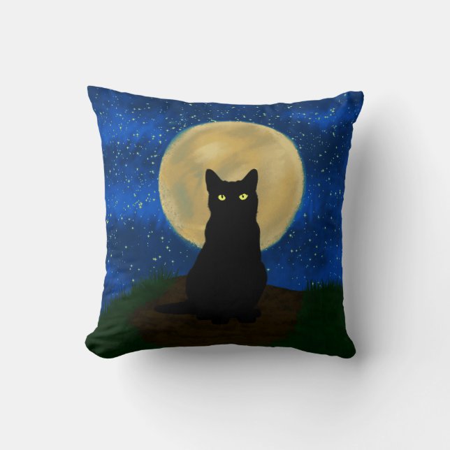 Halloween Black Cat Moonlit Silhouette Kudde (Framsida)