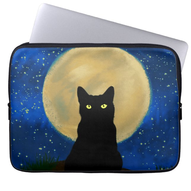 Halloween Black Cat Moonlit Silhouette Laptop Fodral (Framsidan)