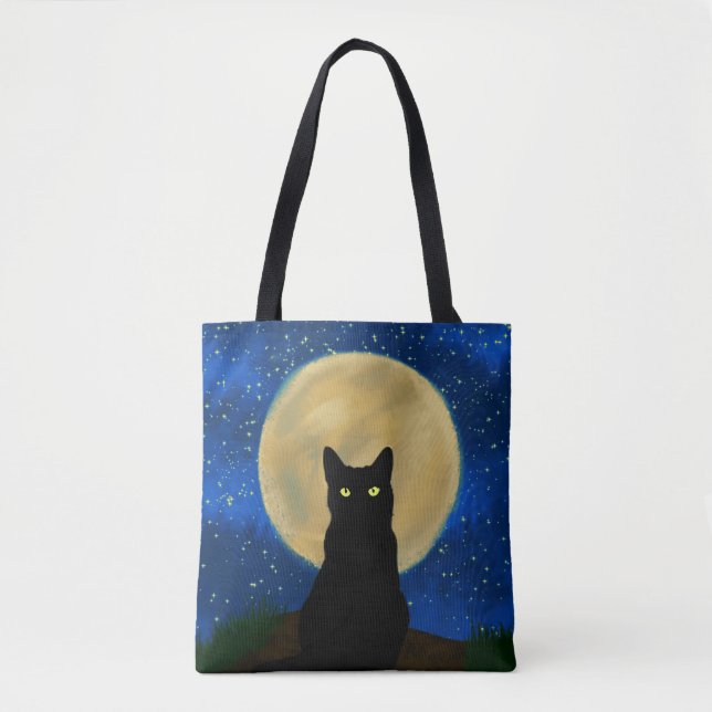 Halloween Black Cat Moonlit Silhouette Tygkasse (Framsida)