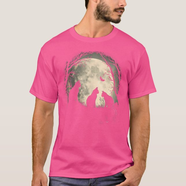 Halloween Black Cat - Mystical Black over Måne T Shirt (Framsida)