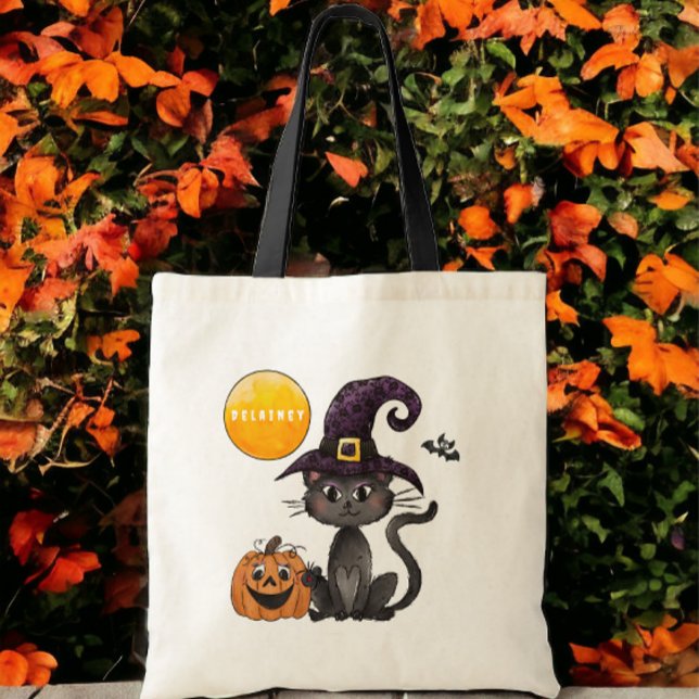Halloween Black Cat Namn Bus eller godis Tygkasse (Skapare uppladdad)