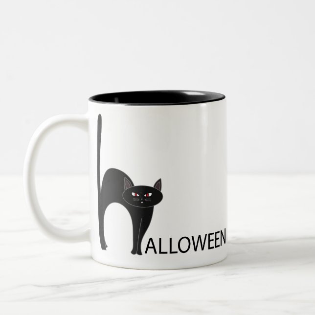 Halloween Black Cat Namn Två-Tonad Mugg (Vänster)