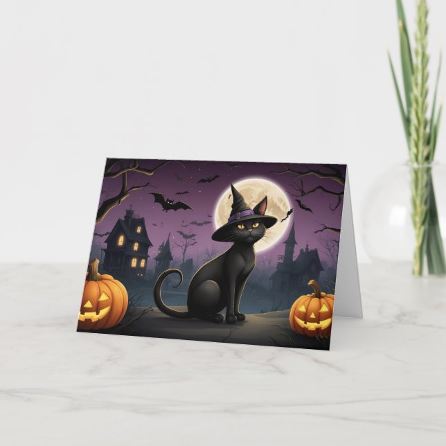Halloween Black Cat Natt ut Kort (Framsida)