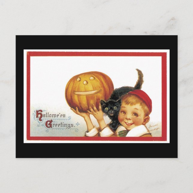 Halloween Black Cat och Boy Vykort (Framsida)