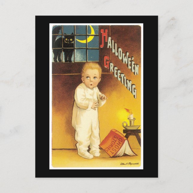 Halloween Black Cat och Child Vykort (Framsida)