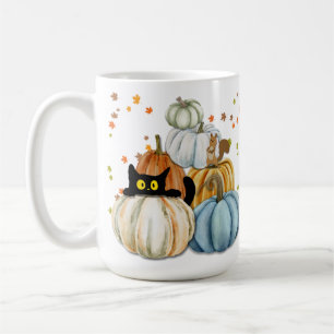 Halloween Black Cat och Colorful Fall Pumpkins Kaffemugg