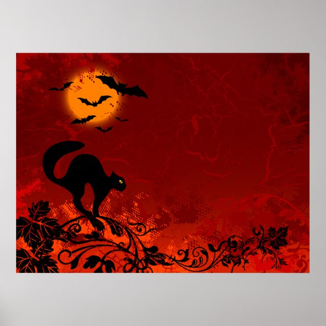 Halloween Black Cat och Fladdermus Poster (Framsidan)