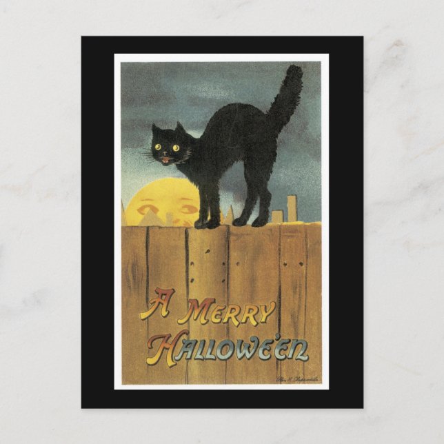 Halloween Black Cat och Fullmoon Vykort (Framsida)