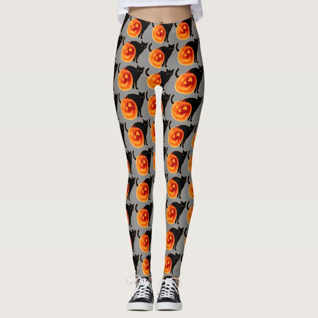 Halloween Black Cat och Jack-O-Lantern Leggings (Framsida)