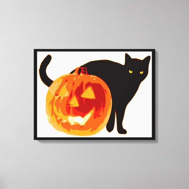 HALLOWEEN BLACK CAT OCH PUMPKIN CANVASTRYCK (Framsida)