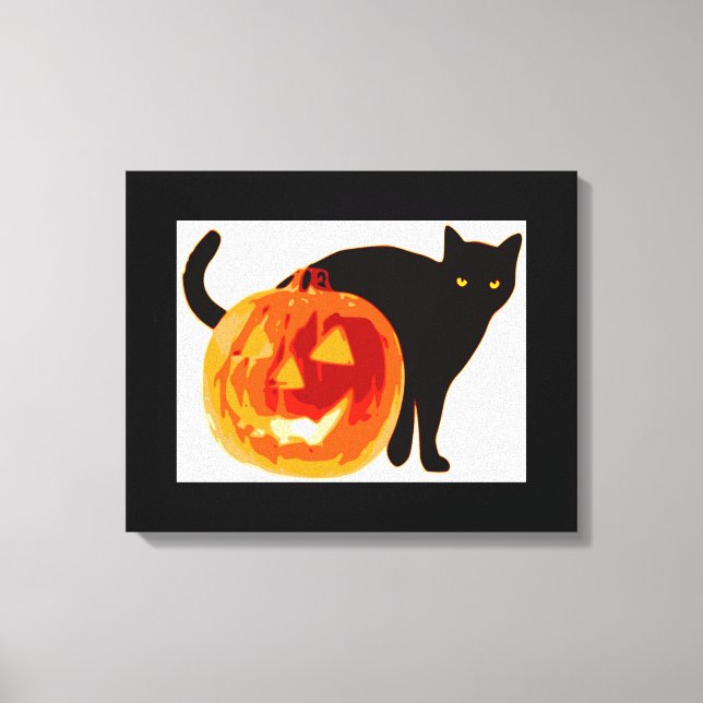 HALLOWEEN BLACK CAT OCH PUMPKIN CANVASTRYCK (Framsida)