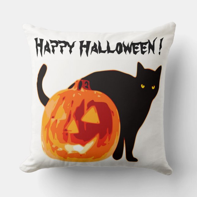HALLOWEEN BLACK CAT OCH PUMPKIN KUDDE (Framsida)