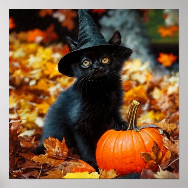 Halloween Black Cat och Pumpkin Poster (Framsidan)