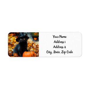 Halloween Black Cat och Pumpkin Returadress Etikett