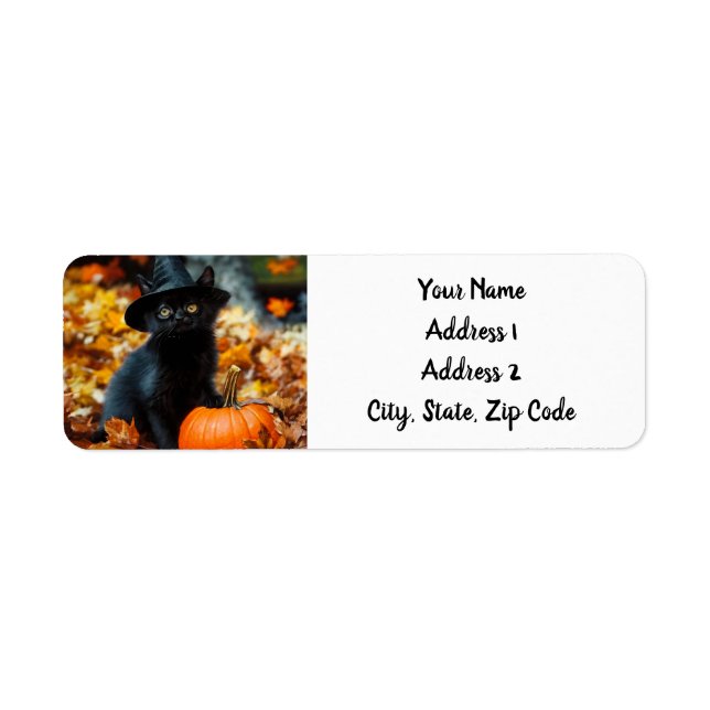 Halloween Black Cat och Pumpkin Returadress Etikett (Framsidan)