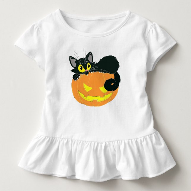Halloween Black Cat och Pumpkin Tee Shirt (Framsida)
