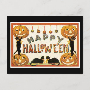 Halloween Black Cat och Pumpkin Vykort