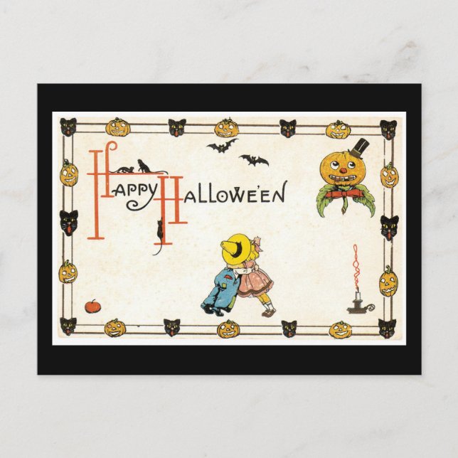 Halloween Black Cat och Pumpkin Vykort (Framsida)