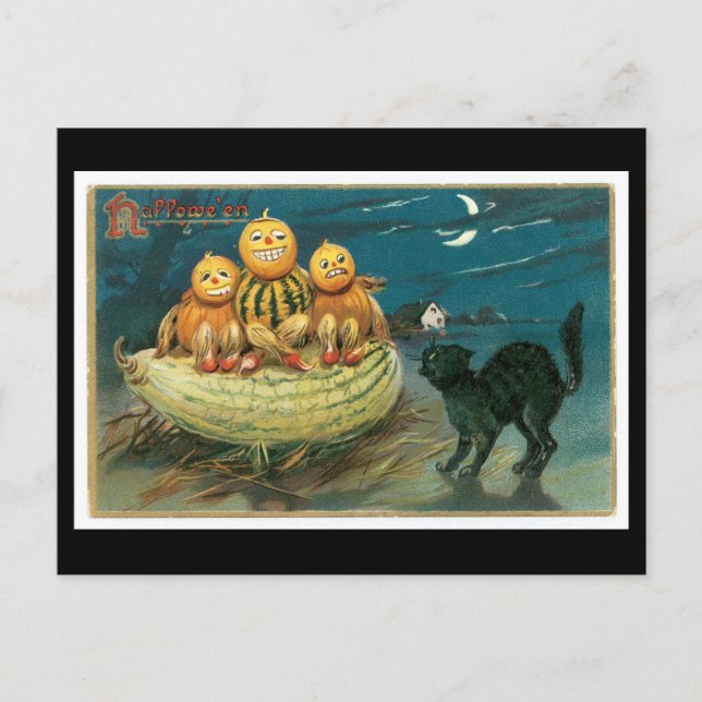 Halloween Black Cat och Pumpkin Vykort (Framsida)