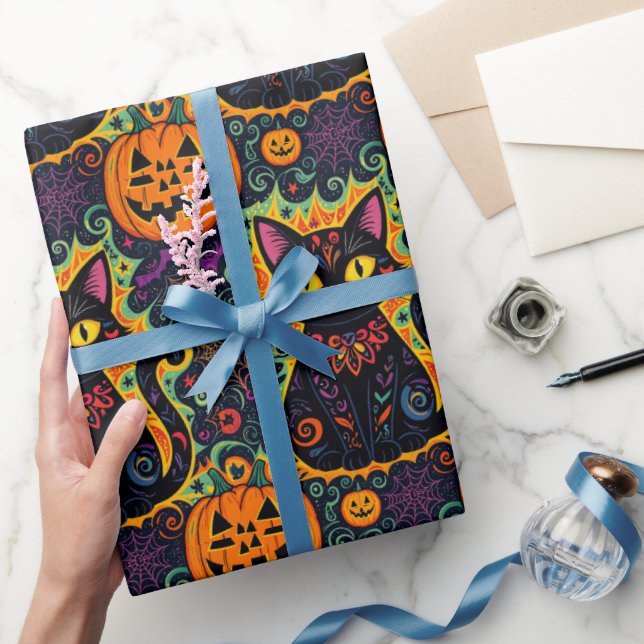 Halloween Black Cat och Pumpkin Wrapping Papper Presentpapper (Gifting)