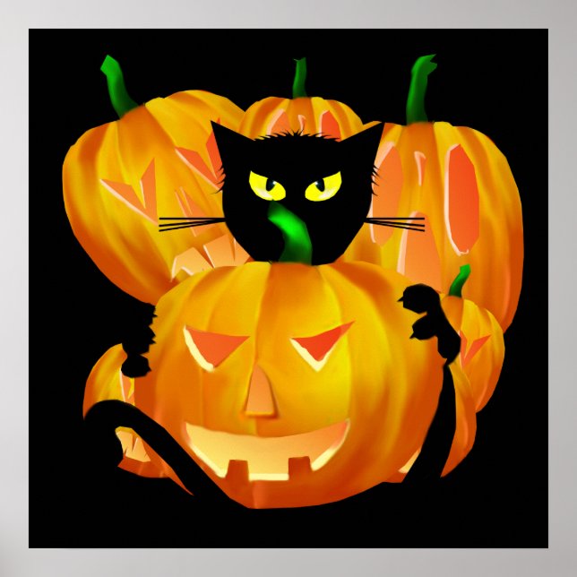 Halloween Black Cat och Pumpkins poster (Framsidan)