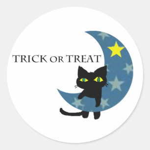 Halloween Black Cat och Ster Måne Runt Klistermärke