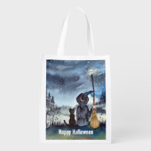 Halloween Black Cat och Witch Starry Natt
